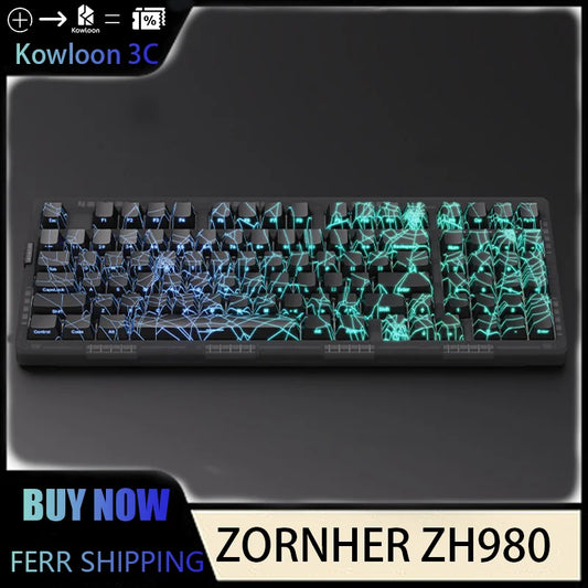 Teclado mecánico ZORNHER ZH980 Spider Web, inalámbrico, 2,4 G, Bluetooth, personalizado, para oficina, HIFI, silencioso.