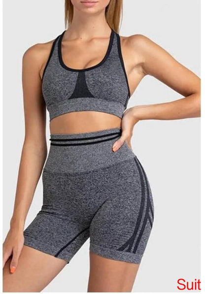 Conjuntos de ropa deportiva de media pieza sin costuras para mujer, conjuntos de gimnasio de manga larga, sujetador deportivo de yoga, leggings push up y mallas deportivas.