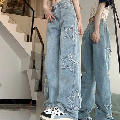 Pantalones vaqueros de calle estilo retro americano para mujer, primavera y otoño, nuevo diseño, bordados, cintura alta, finos, pierna ancha, tendencia