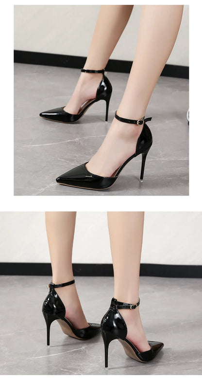 Super Big Size 45 High Stiletto Heel Women Sandals Crystals Buckle Strap Pointed Toe Fashion 10cm/3.94inch Thin Heel Pimp