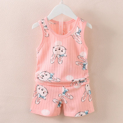 Ropa para niños, camisetas sin mangas estampadas, pantalones cortos, bonitos y transpirables, conjunto de chaleco y pantalones cortos de verano para niños, camiseta sin mangas para ropa de bebé para niños