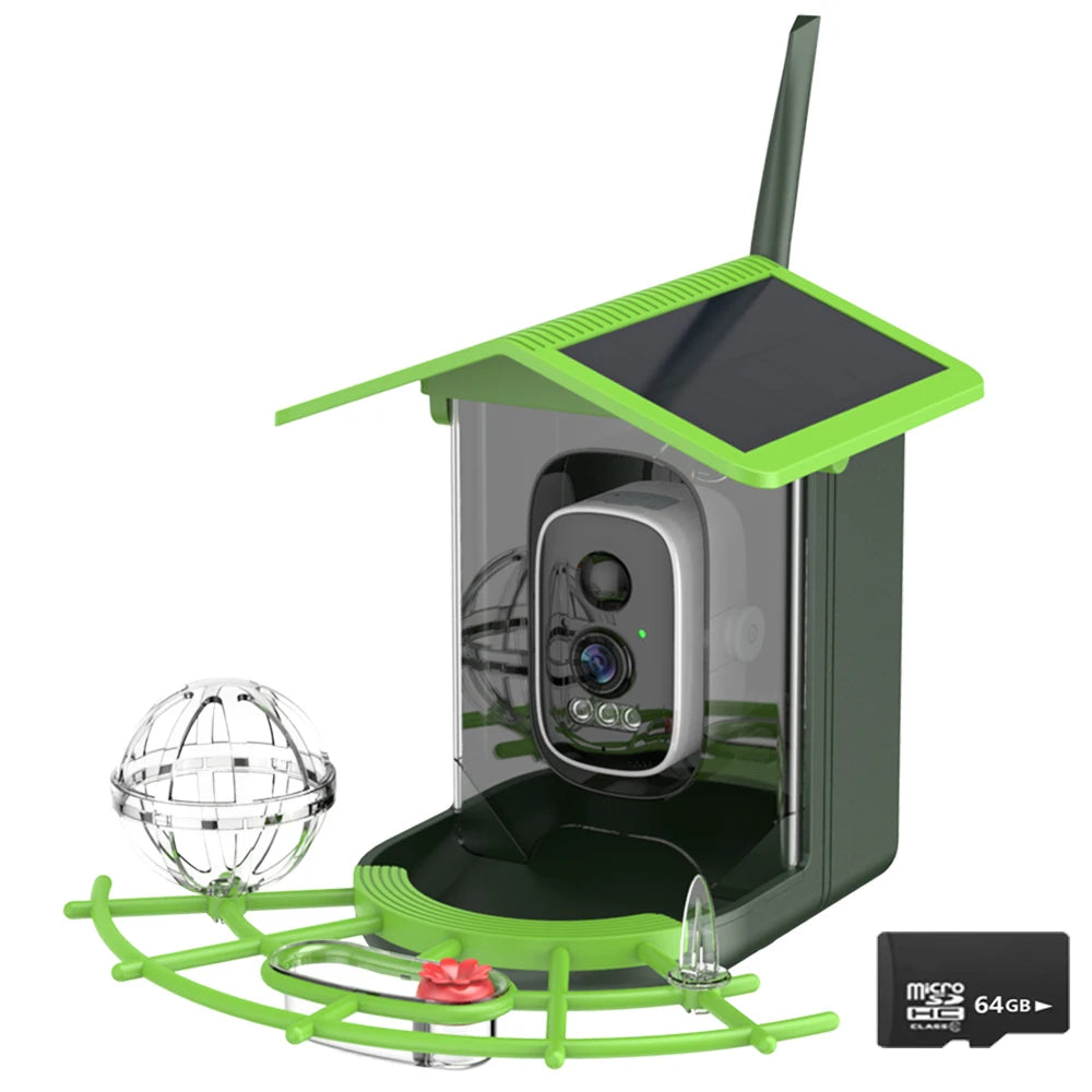 Cámara para comedero de pájaros 4MP 2K HD, captura de vídeo de aves, WiFi, alimentación solar, batería con panel solar, alertas instantáneas, observación de aves