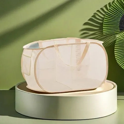 Cesta de lavandería plegable y duradera, cesta de lavandería de malla desplegable con bolsillo lateral, cesta de almacenamiento de ropa plegable con refuerzo
