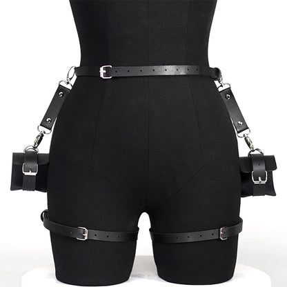 Liga de cuero BDSM, lencería gótica para rave, disfraz de adulto, vendaje, lencería de PU con trabillas para las piernas, ropa interior de talla grande con esposas