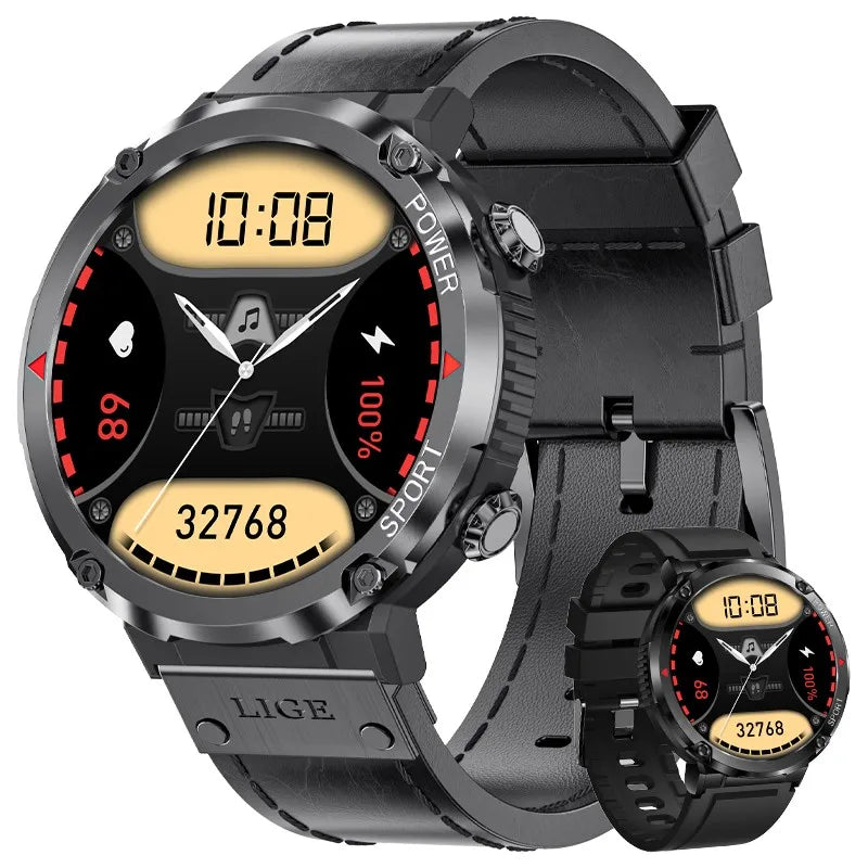 Reloj inteligente LIGE con batería grande de 600 mAh para hombre, reloj inteligente deportivo resistente al agua con llamadas Bluetooth y pantalla AMOLED.