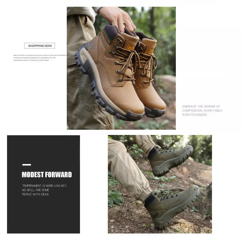 Botas altas de cuero para hombre, transpirables, para combate en el desierto, para exteriores, antideslizantes, para senderismo, motociclistas, botines de trabajo