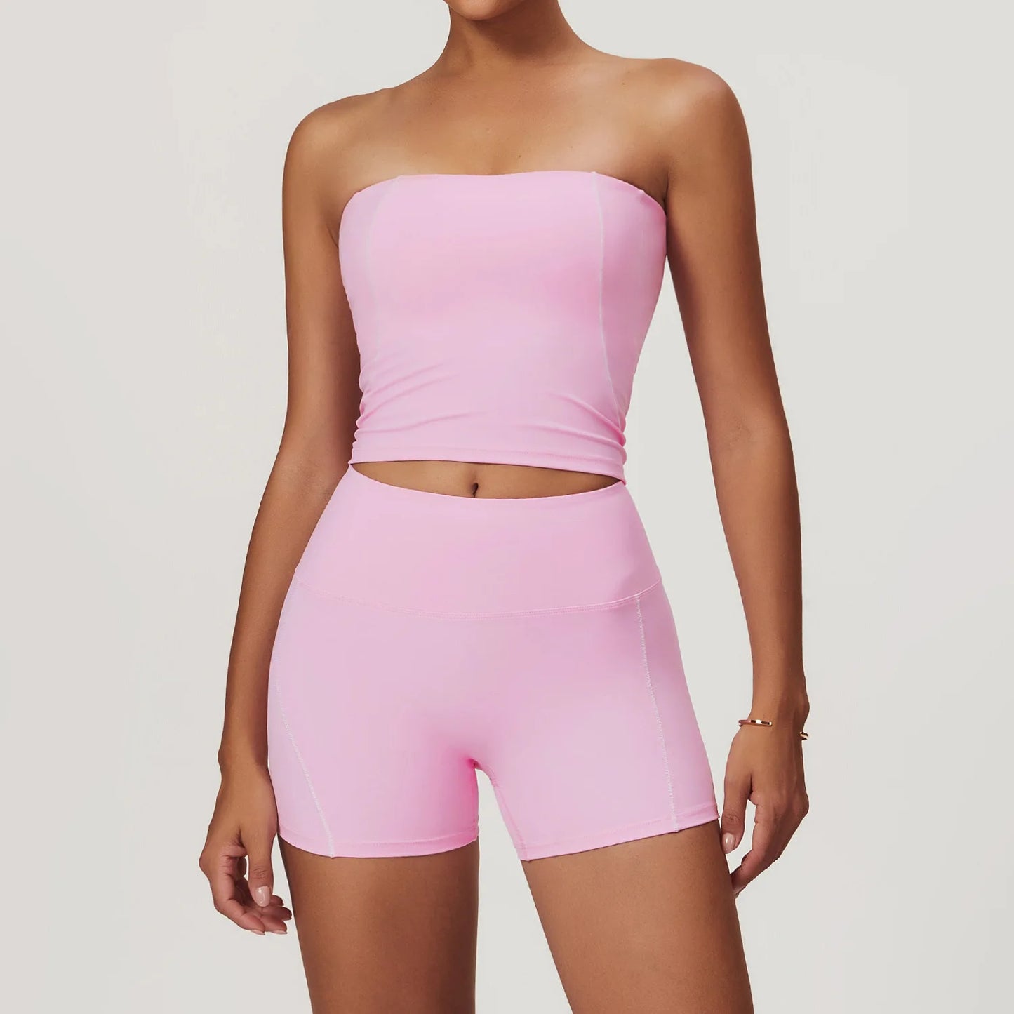 Conjunto deportivo de yoga FUBEIKE para mujer, de verano, color nude, ajustado, con espalda descubierta, ideal para gimnasio, ropa deportiva para mujer, para correr al aire libre.