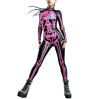 [You're My Secret] Halloween Cosplay Costume for Women Adults Skeleton 3D Printed Cyberpunk Zipper Bodysuit Party Fancy Dresses