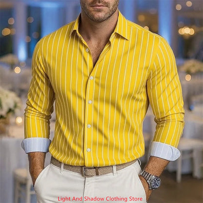 Camisa de rayas de manga larga para hombre, de alta calidad, estilo casual de negocios, ideal para primavera y verano. Disponible en 11 colores estampados.