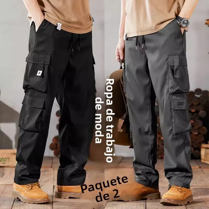 Pantalones de trabajo para hombre de talla grande, modelo 2024, conjunto casual resistente y duradero para la construcción, ideales para el verano. Con puños ajustables.