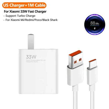 Cargador turbo original Xiaomi de 33 W, carga rápida, adaptador de EE. UU. para Mi 10T, 10S, Poco X5, X3, M5S, F3, Redmi Note 13, 12, Pad Pro, Cargador europeo