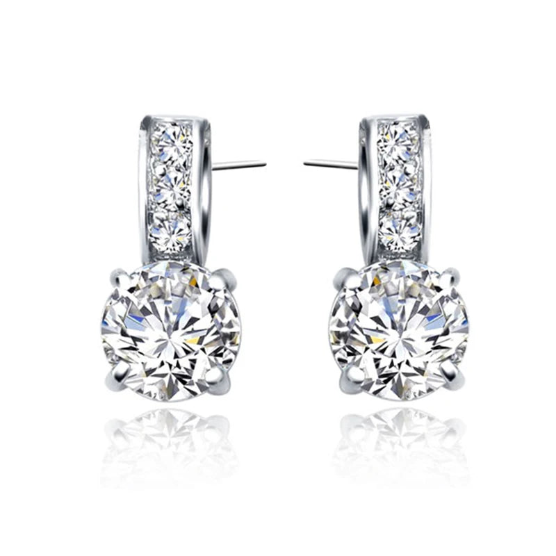 Conjunto de joyería nupcial de plata de ley 925 con colgante clásico de cristal de circonita cúbica, collar y pendientes para mujeres y niñas, regalo