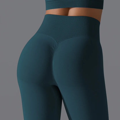 Leggings deportivos de yoga para mujer, sin costuras, cintura alta, elásticos, color sólido, para gimnasio, correr, secado rápido, realce y efecto moldeador.