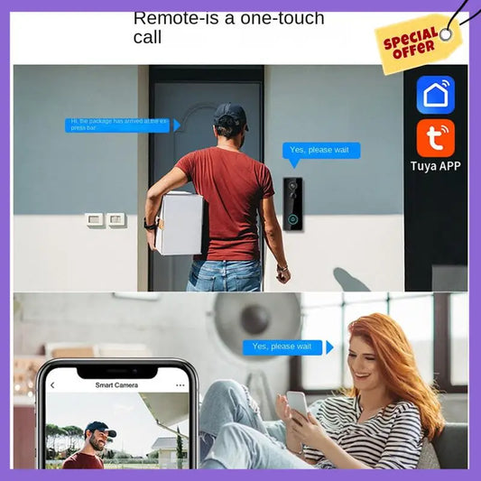 Videoportero inalámbrico para exteriores A96Z con timbre, visión panorámica de 180°, vídeo 2K, sin suscripción, Wi-Fi Tuya de 2,4 GHz