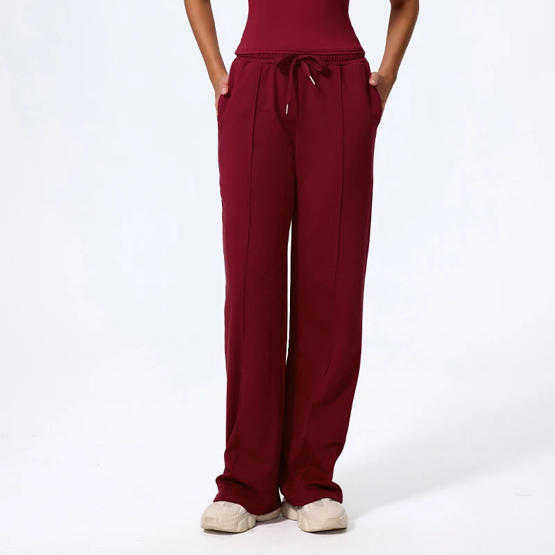 Pantalones largos de yoga para mujer, cálidos para invierno y otoño, para gimnasio, entrenamiento, estilo holgado, deportivos, de cintura alta, con cordón ajustable.