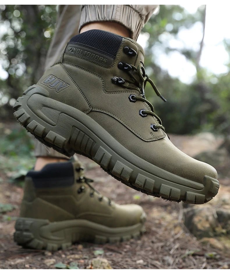 Botas altas de cuero para hombre, transpirables, para combate en el desierto, para exteriores, antideslizantes, para senderismo, motociclistas, botines de trabajo