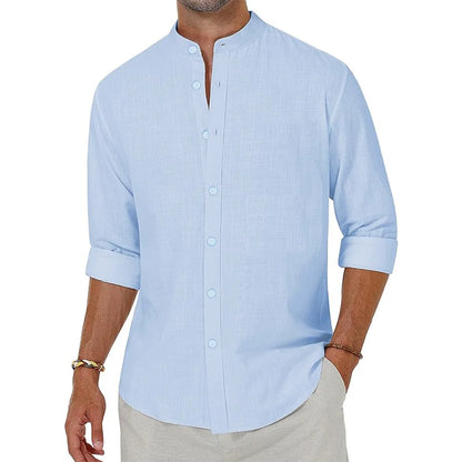 Camisas de lino y algodón para hombre, camisas de manga larga con botones y cuello Henley, camisas playeras hawaianas, blusas casuales para vacaciones para hombre