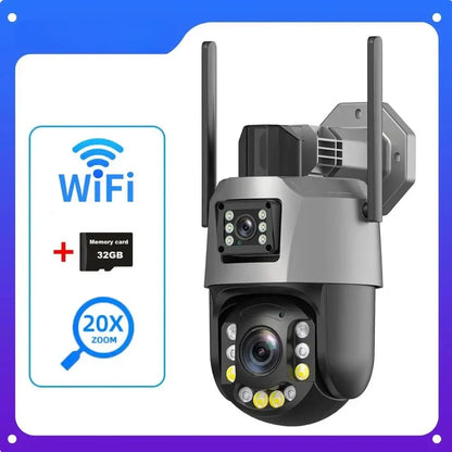 Cámara PTZ de 8 MP con zoom 50x, Wi-Fi, doble lente, 4K, zoom 20x, cámara de vigilancia exterior, visión infrarroja de largo alcance (120 m), compatible con ONVIF.