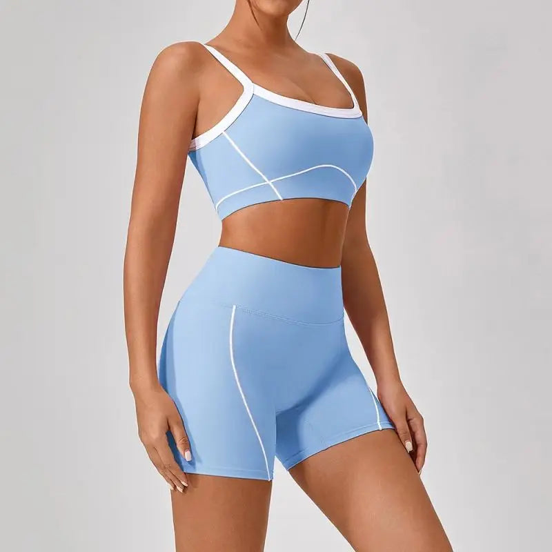 Conjunto deportivo de yoga de verano de 2 piezas con retazos y leggings de cintura alta con abertura para mujer, conjunto de entrenamiento de fitness, chándal deportivo para mujer