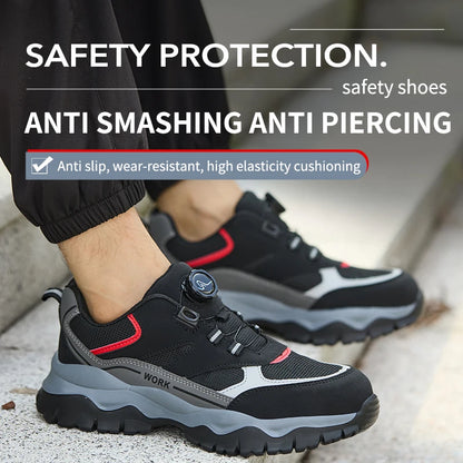 Zapatillas ligeras y transpirables con punta de acero para hombre, calzado de seguridad con protección antigolpes y antiperforación, con botones giratorios.