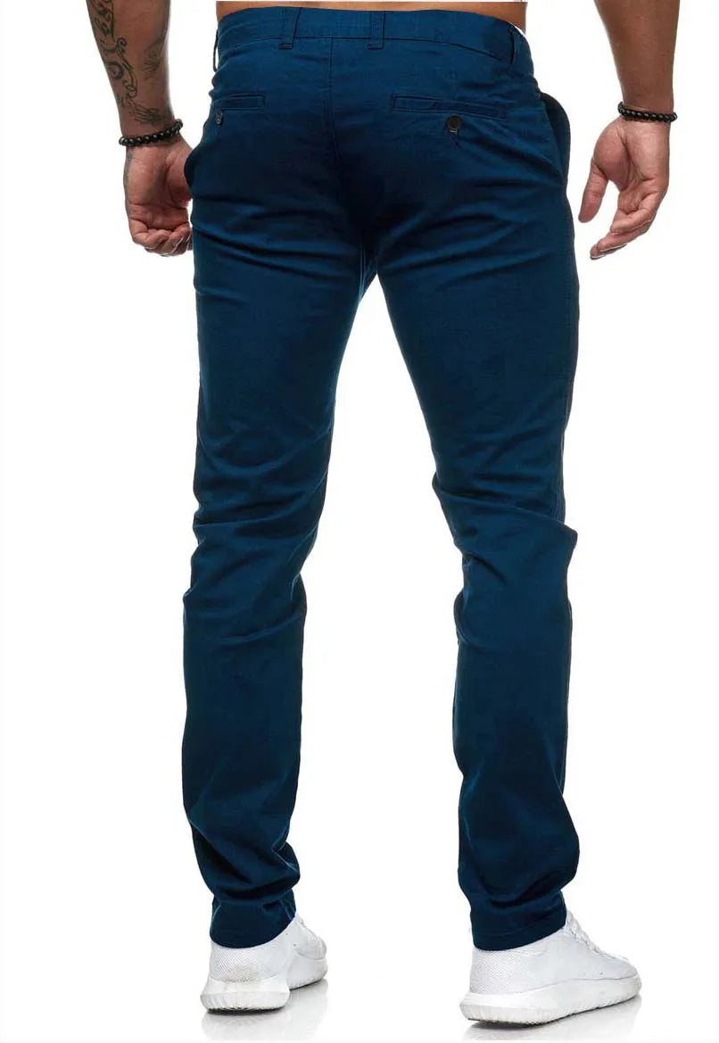 Pantalones casuales para hombre, estilo lápiz con patchwork, corte ajustado, largo hasta el tobillo, cierre de cremallera, bolsillos casuales, cintura media, color liso 2025