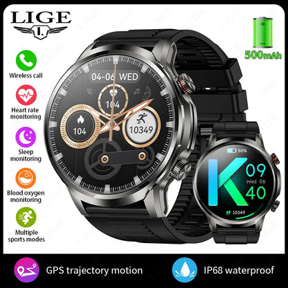 Reloj inteligente LIGE de 1,95 pulgadas con pantalla grande Ultra HD para hombre, llamadas Bluetooth, batería de 500 mAh, para deportes al aire libre y fitness, compatible con Android e iOS.