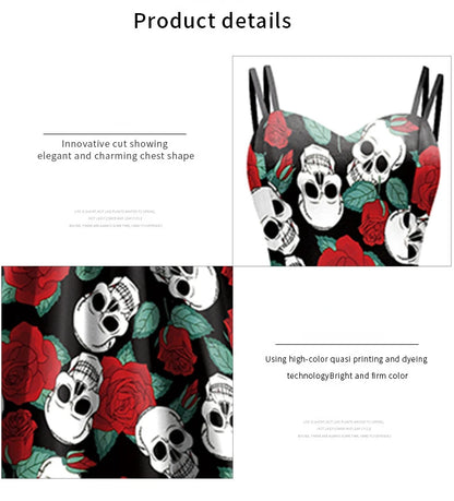 Halloween Costume Skeleton Rose Print Women Girl Female Goth Horror Rockabilly Carnival Fancy Dress Up Party Performance