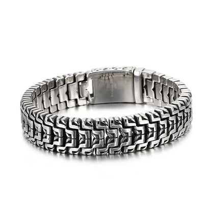 Pulsera de cadena motera de 16 mm que combina elementos modernos y retro - Acero inoxidable 316L - KB123643-BDJX