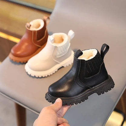 Nuevos zapatos de invierno para niños de 1 a 10 años, botas de nieve cálidas de moda para niños, botas de cuero PU, botas de princesa para niñas, antideslizantes.