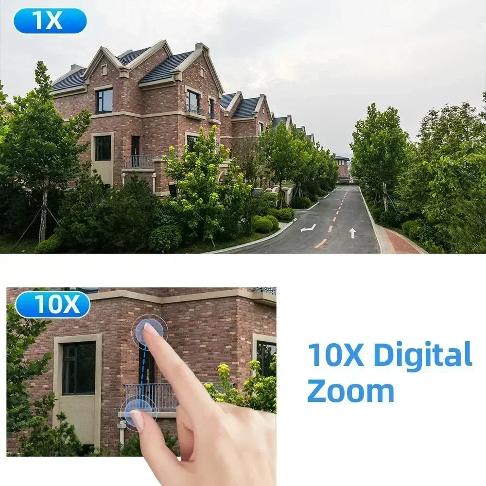 Cámara IP de vigilancia CCTV con zoom PTZ 10X, 10MP, 5K, WiFi, doble lente, audio, seguimiento automático por IA, zoom óptico 10X, 10MP, WiFi y alimentación solar.