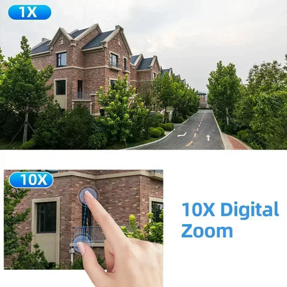 Cámara IP de vigilancia CCTV con zoom PTZ 10X, 10MP, 5K, WiFi, doble lente, audio, seguimiento automático por IA, zoom óptico 10X, 10MP, WiFi y alimentación solar.