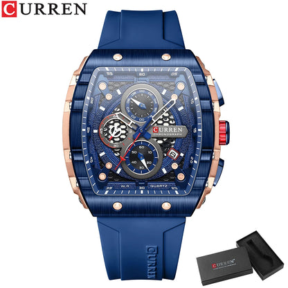 Relojes CURREN de primera marca para hombre, reloj de pulsera de cuarzo cuadrado de lujo, reloj cronógrafo luminoso resistente al agua para hombre, reloj con fecha