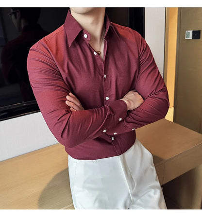 Camisa de hombre de color liso de alta calidad, 55 % algodón y 45 % lino, transpirable y con absorción de sudor, de manga larga. Tallas M-4XL.