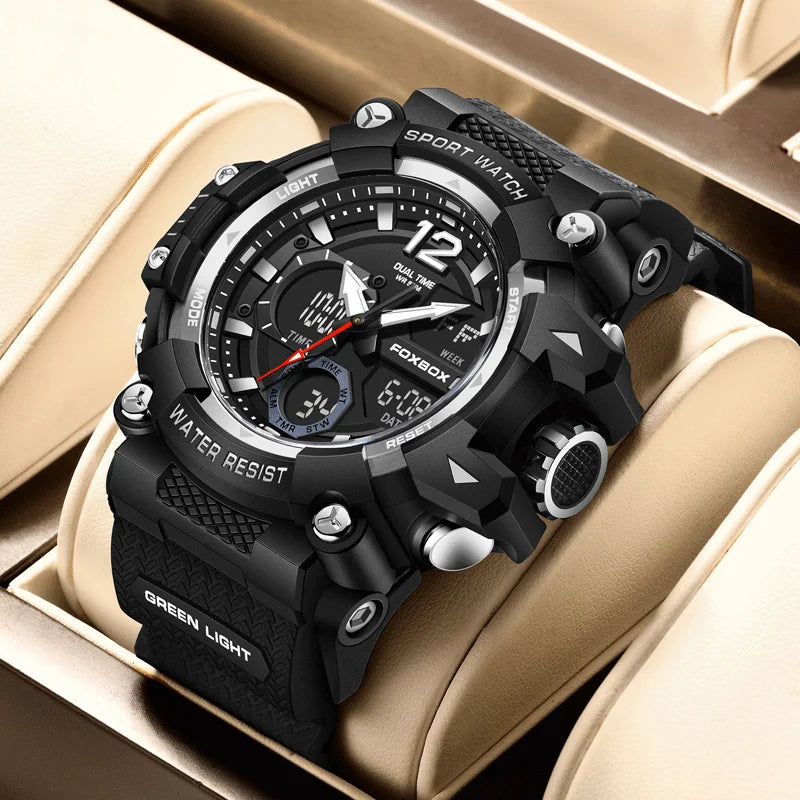 Relojes de pulsera para hombre con pantalla LED de lujo FOXBOX, deportivos, luminosos, impermeables, militares, de cuarzo, para hombre, Relogios Masculino + Caja