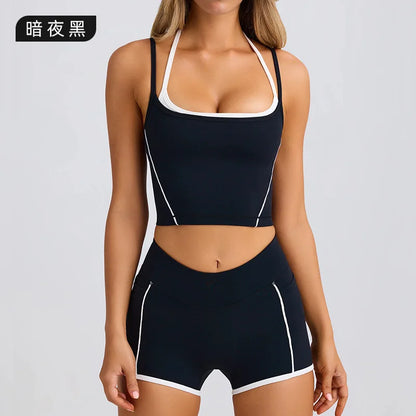 Ropa interior deportiva, chaleco, pantalones cortos, sujetador con tirantes, espalda descubierta, pilates, ajustado, elástico, para fitness, correr, yoga, conjunto de ropa para mujer