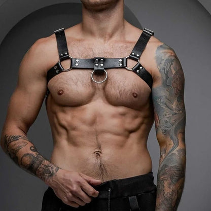 Arnés de pecho de cuero sintético para hombre, tirantes ajustables, arnés corporal bondage, accesorios de ropa gótica, moda