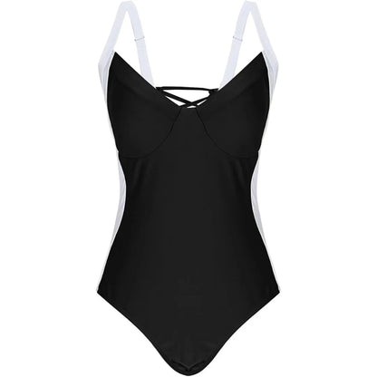 Traje de baño de una pieza con cordones y empalme de 7 colores, tallas S a XL, para mujer, corte de pierna alta, sin espalda, K6952