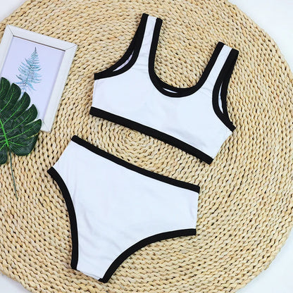 2024 Black and white simple ins style two-piece swimsuit women's small fragrant wind bikini
