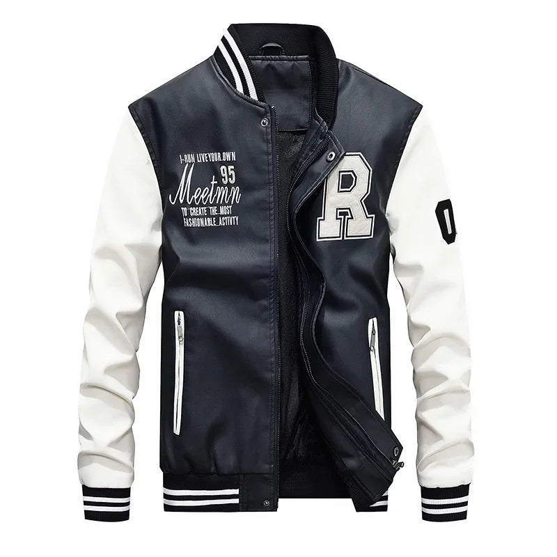 Chaquetas de cuero de béisbol delgadas de motocicleta de moda 2025 para hombre, chaqueta de cuero cálida de otoño e invierno, chaqueta de cuero de vellón de vuelo para hombre C