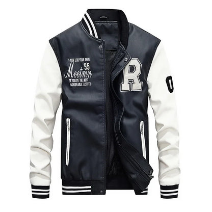 Chaquetas de cuero de béisbol delgadas de motocicleta de moda 2025 para hombre, chaqueta de cuero cálida de otoño e invierno, chaqueta de cuero de vellón de vuelo para hombre C