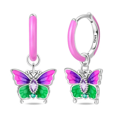 Pendientes de plata de ley 925 con diseño de mariposa, abeja, mariquita y flor de arcoíris para mujer, joyería de moda para fiestas de cumpleaños, regalos