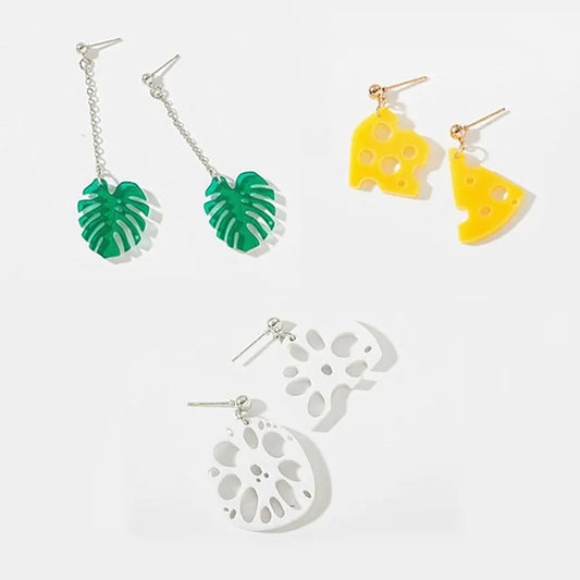 Pendientes acrílicos de moda, grandes hojas colgantes, queso, raíz de loto blanco, asimétricos, joyería creativa de dibujos animados para niñas.