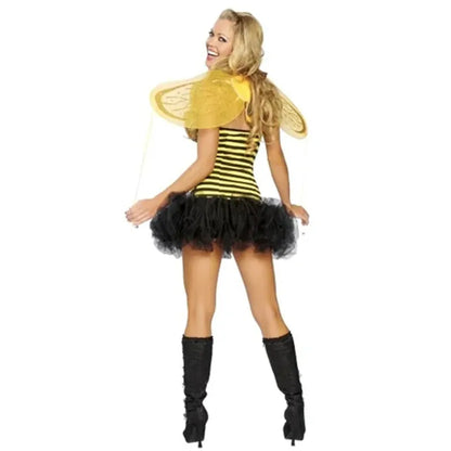Carnival Halloween Women Sexy Role Play Clothes Bumble Bee Costumes Yellow Cute Bee Cosplay Fancy Dress with Wings Headwear