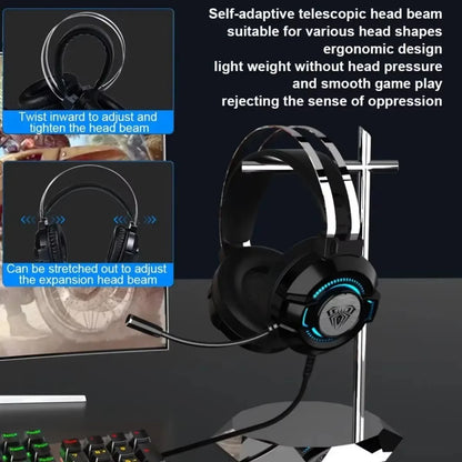 Auriculares para juegos AULA S602 con micrófono, sonido envolvente virtual, graves, luz RGB, cancelación de ruido, auriculares con cable y accesorios para juegos