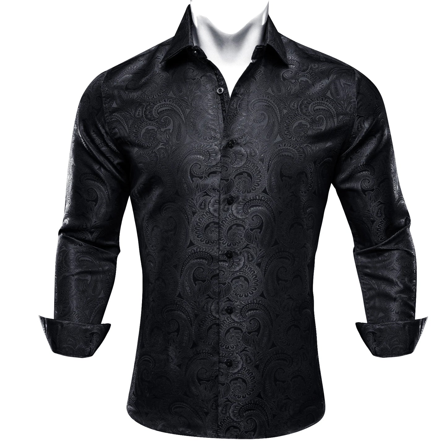 Camisas de seda de diseño para hombre en azul, dorado, verde, rojo, blanco y negro. Estampado cachemir bordado. Corte ajustado. Blusas casuales de manga larga.