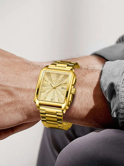 LIGE - Reloj de negocios de moda para hombre, cuadrado, deportivo, resistente al agua, marca superior, de lujo, militar, de cuarzo, cronógrafo de pulsera