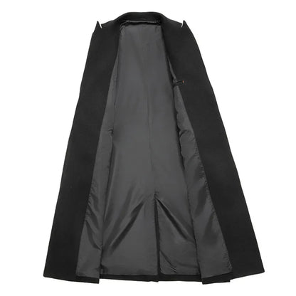 Autumn Winter Men's Long Wool Blends Coats England Style Solid Color Double Breasted Woolen Outerwear Men Smart Casual Trench