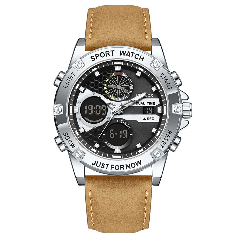 FOXBOX Relojes de lujo de moda para hombre, reloj de pulsera luminoso resistente al agua con fecha y doble horario para hombre, relojes de cuarzo para hombre, relojes masculinos