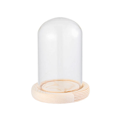 Soporte de exhibición de frasco de vidrio cloche, cubierta de terrario, botella con base de madera, cubierta de acrílico antipolvo, caja de exhibición, caja de flores inmortal