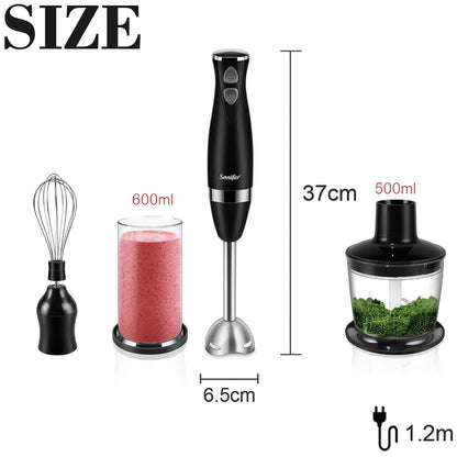 Batidora de mano de acero inoxidable 3 en 1, batidora eléctrica de inmersión con bol, picadora de carne y verduras, batidora Sonifer